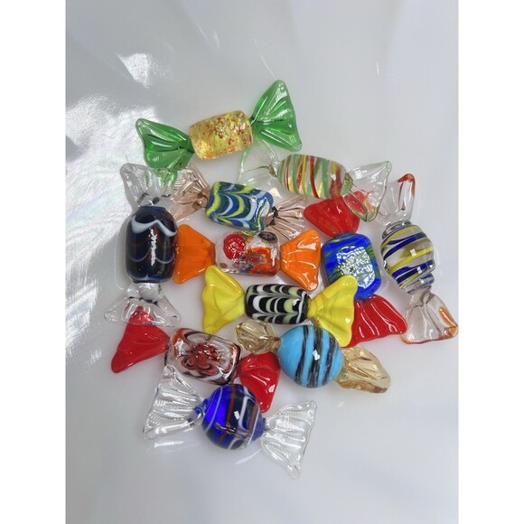 VTG Glass Candy Pieces Hand Blown In Multi Color 2” Long Murano Style. 11 Pieces - Picture 1 of 8